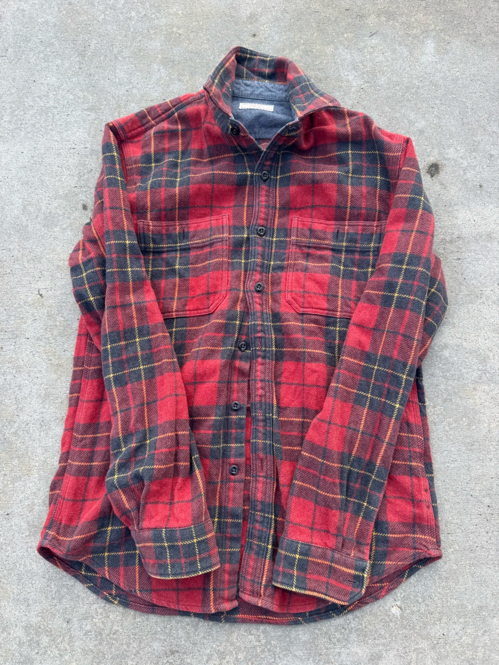 J. Crew Red and Black Plaid Button-Down Shirt with Yellow Accents
